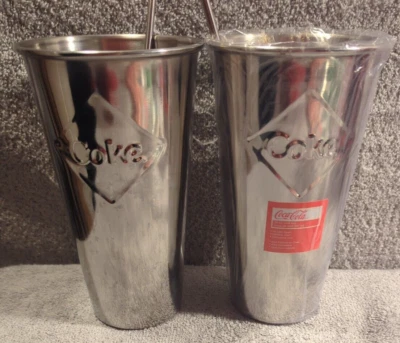 Lote de 2 copos de malte de aço inoxidável 30 oz para flutuadores de Coca-Cola com colheres de Coca-Cola - Imagem 1 de 4
