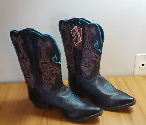 Justin Cowboy Boots Men's Black size 5 1/2 D Western Leather Brand New Vaquero - Picture 1 of 9