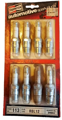 Vintage Champion RBL-12 Resistor Spark Plugs Set of 8 Sealed in blister pack.NOS - Image 1 of 2