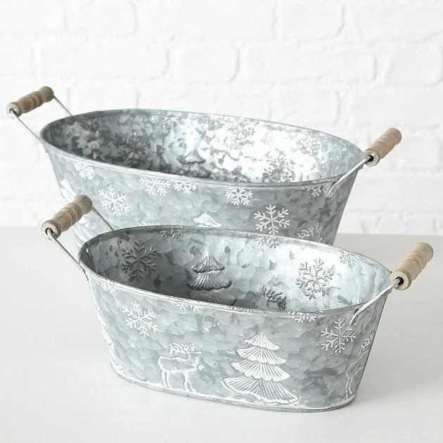 2er Set Pflanztopf Blumentopf Winter  *Hirsch und Tanne* Zink  34 cm +  41 cm  - Bild 1 von 1