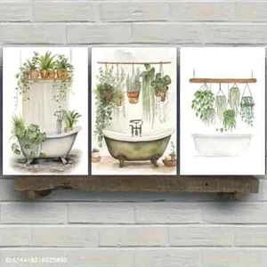 3pcs Botanical Bathtub Print Hanging Botanical Metal Print Ready to Hang Art - Picture 1 of 8