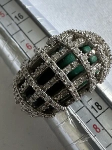 JWBR 925 Sterling Silver Green Enamel Genuine Diamond Cluster Ring Size 7 E8 - Picture 1 of 11