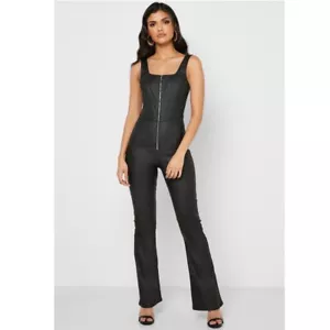 Topshop Fuax Leather Denim Corset Jumpsuit - Picture 1 of 5