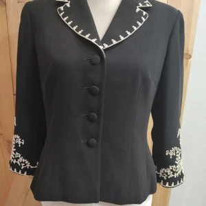 Maggy L Evening Suit Jacket Black Scroll Embroidery Peter Pan Collar Sz 8 - Picture 1 of 11