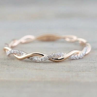 0.21Ct White Round CZ Twisted Engagement Wedding Band 14K Rose Gold Finish - Image 1 of 4