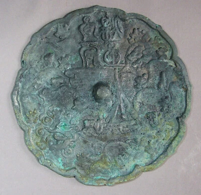 Espejo de bronce Goryeo coreano fino/raro/pátina verde natural-siglos XI-XIV Foto 1 de 4