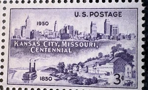 SELLO DE EE. UU. Kansas City Missouri Centenario Estampilla Sin Usar 1850-1950 3 Centavos - Imagen 1 de 1
