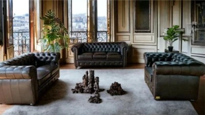 Chesterfield Turdor Rinder Narben Leder Luxus Premium Leder - Bild 1 von 4