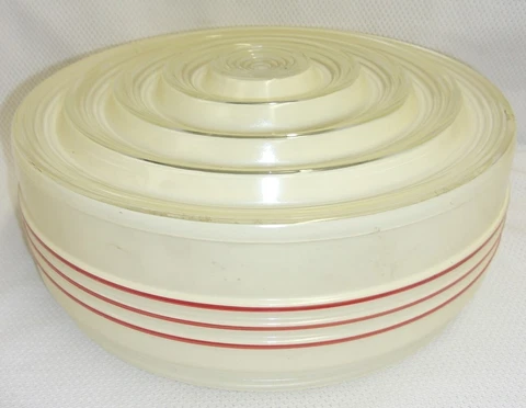 Vintage 1950's Retro Art Deco Glass Ceiling Light Fixture Shade Red Stripe Cover