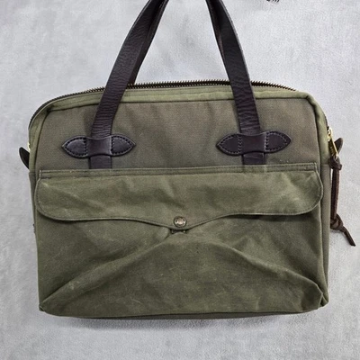 Maletín para Tableta Filson Verde Sarga Resistente Asas de Cuero HECHO EN EE. UU. Foto 1 de 4