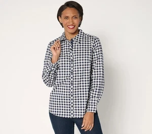Denim & Co. Gr. XL Gingham Popeline Top mit Kontrast Print Navy A677651 - Bild 1 von 1