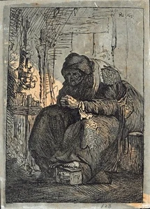 After Rembrandt Old Woman Seated In Cottage String Of Onions Engraving / Etching - Picture 1 of 8