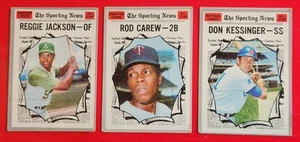 1970 Topps 459 Reggie Jackson, 453 Rod Carew, 456 Don Kessinger creased - Bild 1 von 8
