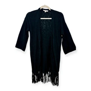 TWO by Vince Camuto Black Fringe Knit Duster Cardigan Boho Western Festival XS - Bild 1 von 7