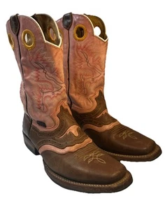 Women's 7.5 Reyna Original Cowgirl Boots Pink Brown Pull On Leather Mexico - Picture 1 of 19