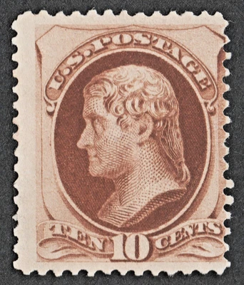 US # 188 *MINT NO GUM { 10c BROWN JEFFERSON } SOFT POROUS PAPER OF 1879 CV$ 700 - Image 1 of 3