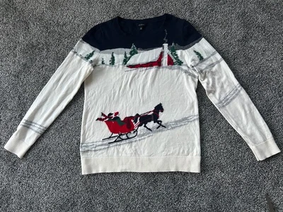 Talbots Women's Christmas Sweater Crewneck, Holiday Sleigh Ride Scene, S - Image 1 of 2