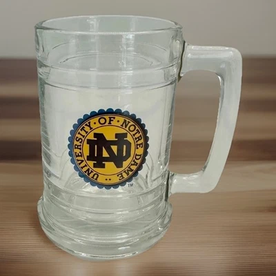 Vintage University of Notre Dame ND Glass Beer Mug Stein 5” NCAA College Barware - Image 1 of 4