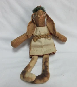Primitive Christmas Rabbit Handmade-12 Inches tall Coffee Stained Peace on Earth - Picture 1 of 6