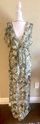 🟢 H BY HALSTON PALM LEAF PRINT V NECK RUFFLE MAXI DRESS - NWT - SIZE 12 🟢 - Image 1 of 4