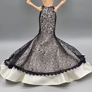 SKIRT SOCIETY GIRL WHITE SATIN BLACK LACE LONG FASHION DOLL EVENING SKIRT - Picture 1 of 17