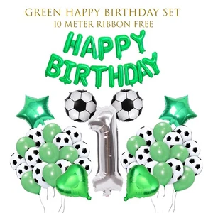 Green Happy Birthday Football Balloons Age Set Footballer Theme Party Decor Boys - Picture 1 of 21