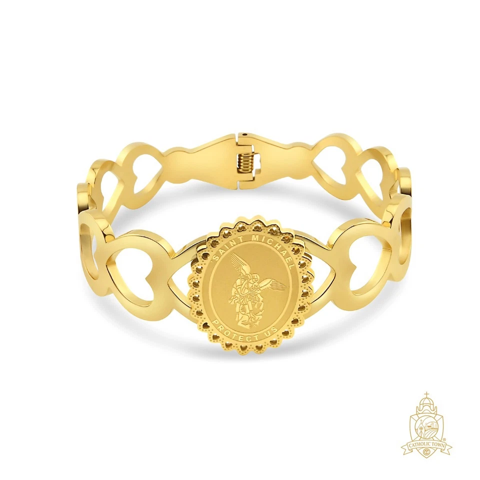 Pulsera religiosa de acero inoxidable Catholic Town con medalla de San Miguel Foto 1 de 1