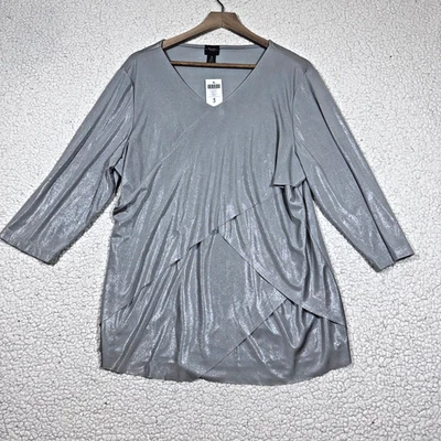 Top Travelers by Chicos plateado brillante en capas para mujer talla 3 (US XL) nuevo Foto 1 de 4