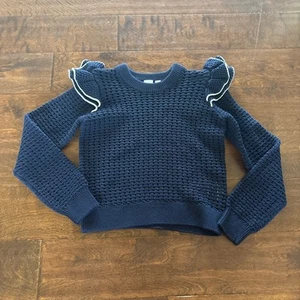 Gap Girls Sweater Size XL Open Knit Navy Blue Ruffle Preppy Feminine - Picture 1 of 7