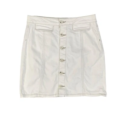 Falda Paige Mujer 28 Blanco Denim Bianca Botón Frontal Imitación Solapa Bolsillos Mini Foto 1 de 4