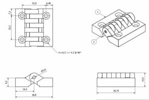 Paquete de 2 bisagras de poliamida negra de plástico reforzado 39x39 mm hechas en Italia industriales - Imagen 1 de 5