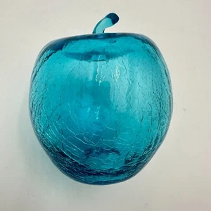 Blenko Art Crackle Glass Small Fruit Blue Apple Shaped - Picture 1 of 5