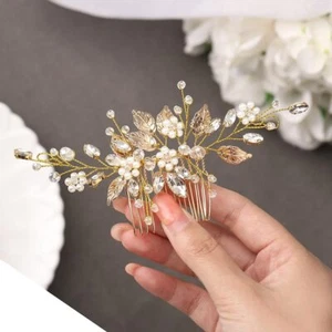 Leaf Bride Wedding Hair Comb Pearl Bridal Hair Piece Crystal Side Comb Hair A... - Picture 1 of 7