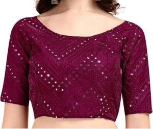 Sitara Work Zig Zag  long sleeves Round Neck saree blouse,Sari Blouse  - Picture 1 of 9