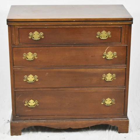 Statton Solid Cherry Chippendale Style Chest of Drawers with Fold Out Top Desk Cover