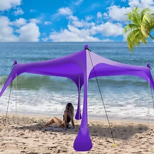 Beach Tent Pop Up Shade 7x7.5ft Beach Canopy Sun Shelter UPF50+ with 4 Foldable - Picture 1 of 6
