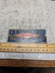 Vintage F E SATTERLEE CO Metal Machine Name Plate Emblem Sign NICE COLOR RAISED - Picture 1 of 10