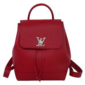 Louis Vuitton Lockme M41814 Leather Backpack Red Silver