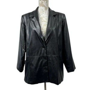 Vintage Mountain Lake Size 1X Faux Black Leather Blazer Jacket Sophisticated - Picture 1 of 7