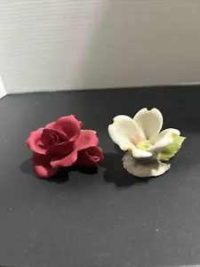 Vintage Goldene Krone E&R Italien Porzellan Biskus Hartriegel Blume Figur und Rose - Bild 1 von 12