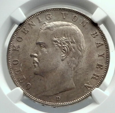 1908 GERMANY German States BAVARIA King OTTO Silver 3 Mark Coin NGC MS i79712 - Image 1 of 4