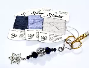 Star of David Iridescent Cobalt Blue Rhinestone Fob & Embroidery Scissors - Picture 1 of 2