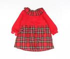 Dunnes Stores Girls Red Plaid Acrylic Fit &amp; Flare Size 3-6 Months Collared Butto