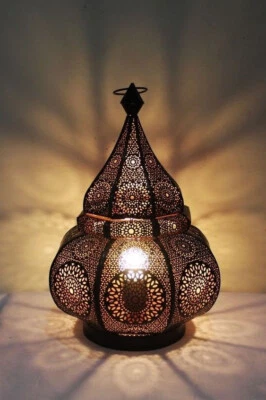 14 Inch Handmade Moroccan Table Lamps, Candle Holder Bedside Floor Night Lights - Image 1 of 4