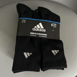 Adidas Cushioned Crew Socks Gym Uk Size 6-12 Black X 6 Pair Rrp £29.99 New - Picture 1 of 7