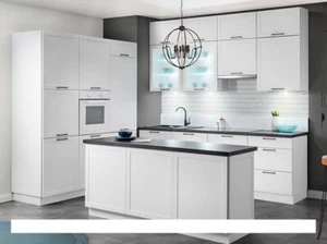 EINBAUKÜCHE KÜCHENZEILE NAVIA WEISS MATT L= 240 cm + INSEL 180 cm + HOCHSCHRÄNKE - Bild 1 von 9