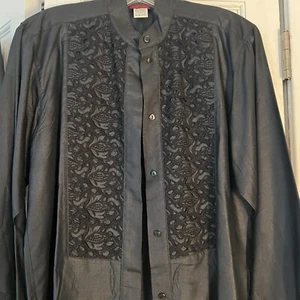 Kenzo Paris Rare Vintage Raw Silk Embroidered Tuxedo Style Shirt - Picture 1 of 10
