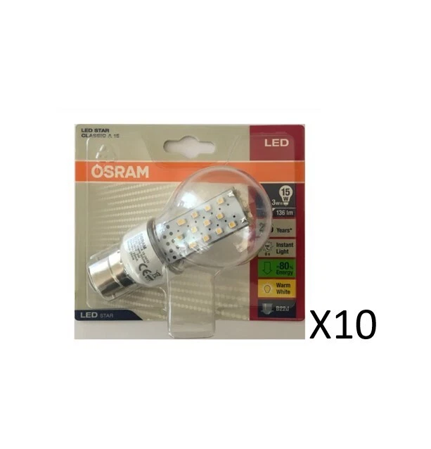 10 Stück Osram Classic A 3W(15W) 730 136lm Klar B22d - Bild 1 von 1