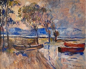 Fauvisme de Max THEYNET (1875-1949) Huile sur panneau Vue du Lac de Neuchâtel - Bild 1 von 12