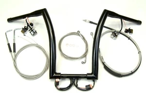 16 X 1.5 " Pre Wired Black Ape Hanger Handlebar Kit 96 - 06 Harley FL Softail - Picture 1 of 2